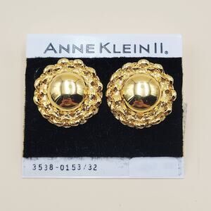 Vintage Anne Klein II Pierced Earrings Brushed Gold Surgical Steel Post